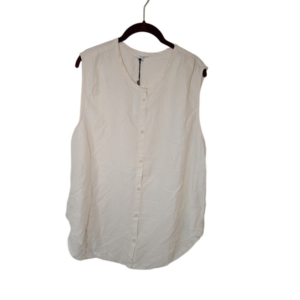 Unsubscribed Sleeveless Button Up 100% Silk Nightgown Top Blouse Ivory Size M